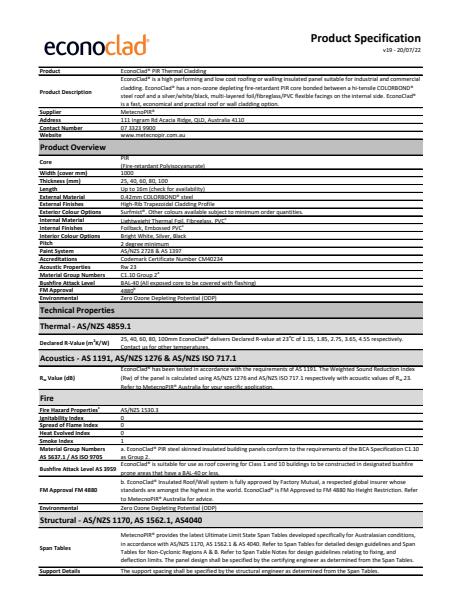 EconoClad Spec Sheet