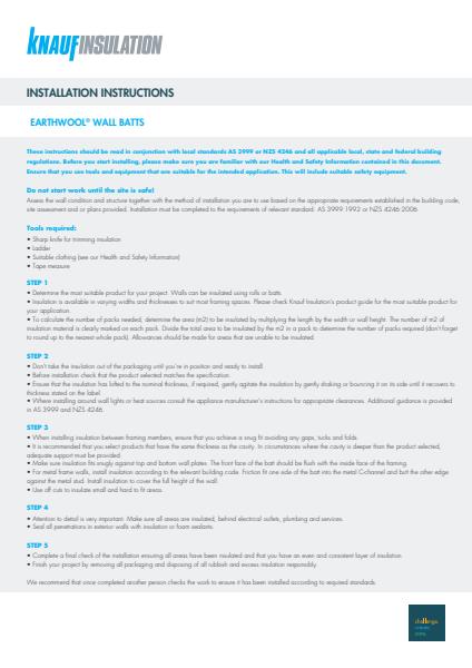 Earthwool Wall Batts Installation Instructions