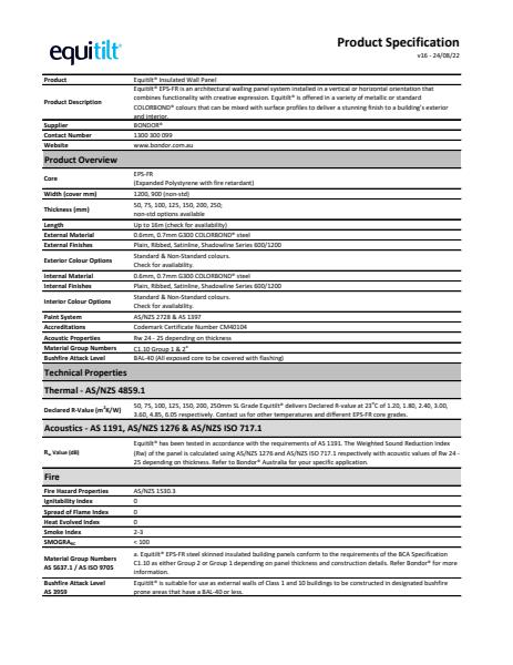 Equitilt Specification Sheet 