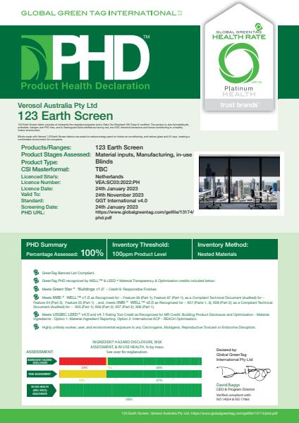 123 Earth Screen Product Health Declaration