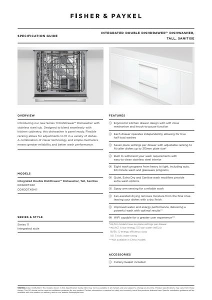 Integrated Double Dishwasher Spec Guide