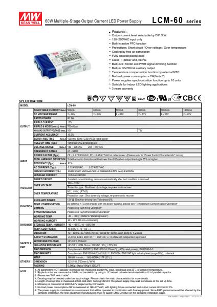 LCM-60 Specification Sheet