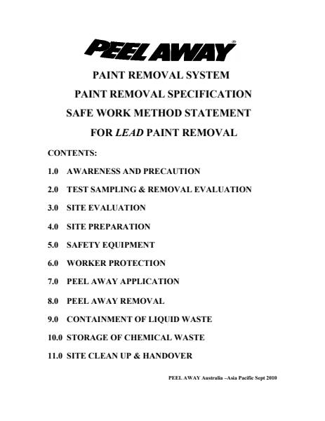 Peel Away Safe Work Method Statement