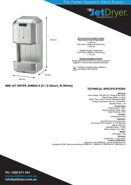 Mini Jet Dryer Specifications