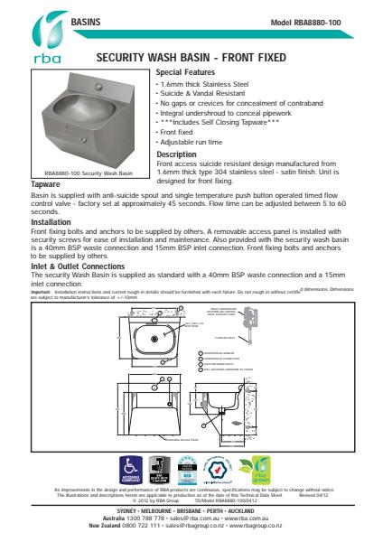 Front Fixed Security Wash Basin