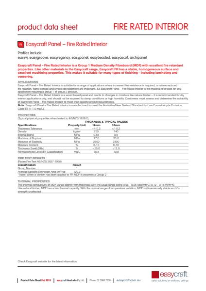 Fire Rates Interior Product Sheet