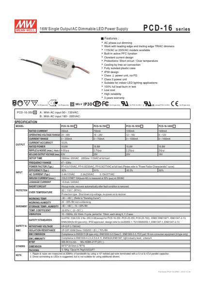 PCD-16 Specification Sheet