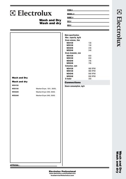 Washer/Dryer Data Sheet